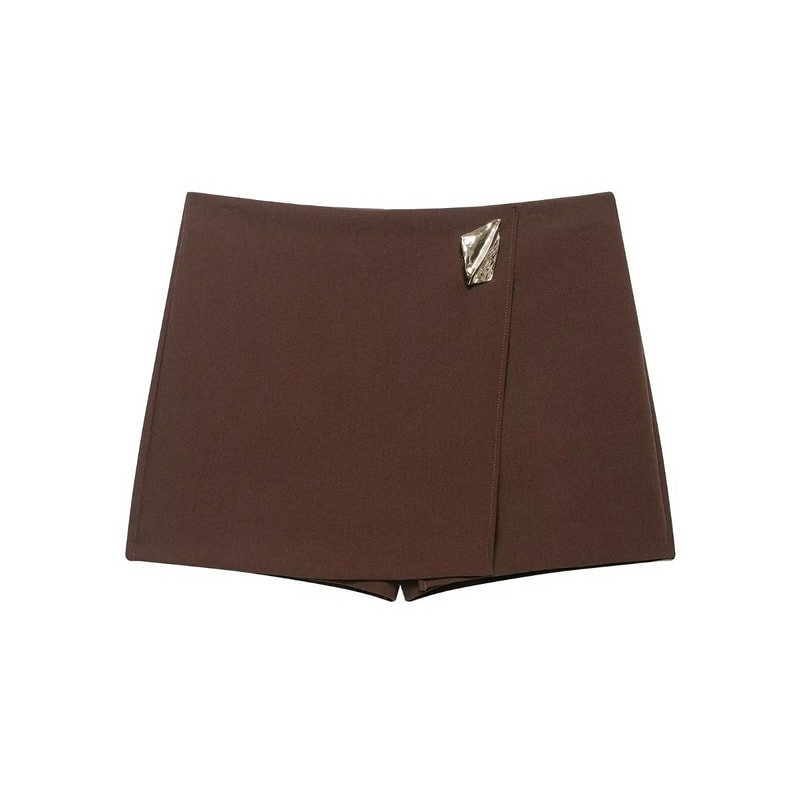 HH 2025 Autumn Asymmetric Culottes Womens HighWaist ALine Pantskirt With Metal Applique 6