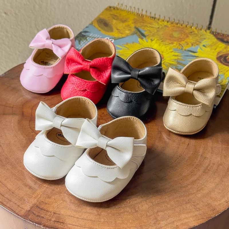 Baby Casual Mary Janes Newborn Bowknot NonSlip SoftSole PU First Walkers 1
