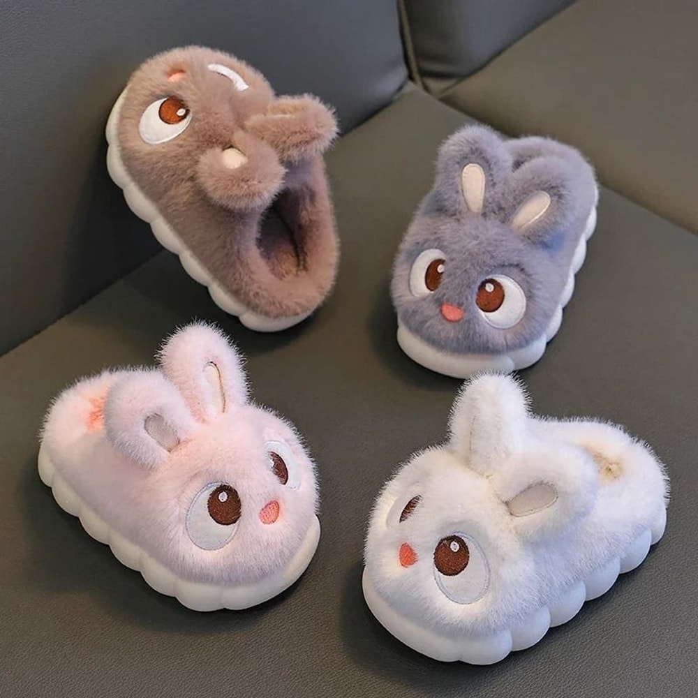 2024 Cute Rabbit Winter Slippers Childrens Fluffy Indoor House Shoes Thermal Comfort System 4