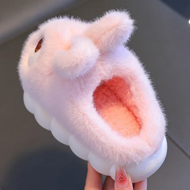 2024 Cute Rabbit Winter Slippers Childrens Fluffy Indoor House Shoes Thermal Comfort System 5