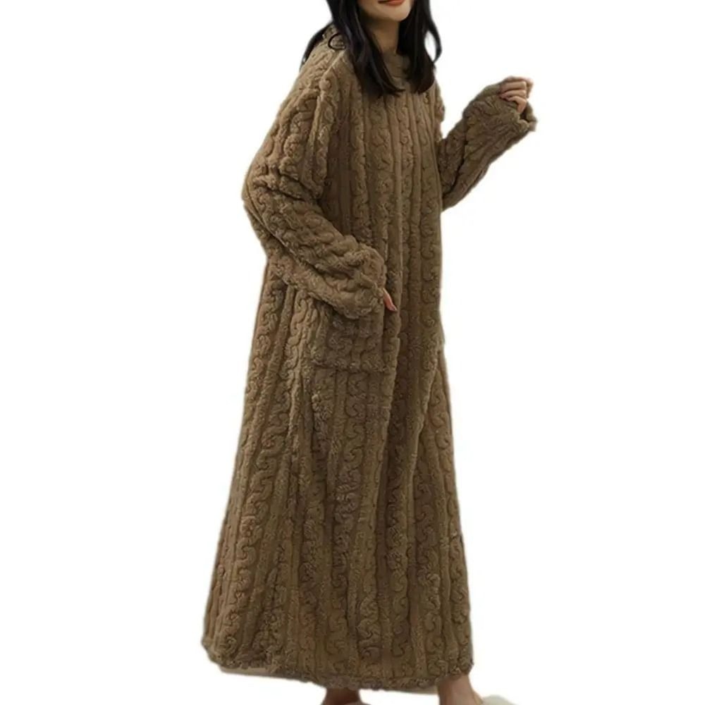 Winter Thickened Flannel Nightgown Womens Jacquard Warm Sleepwear Loose Night Dress System 11