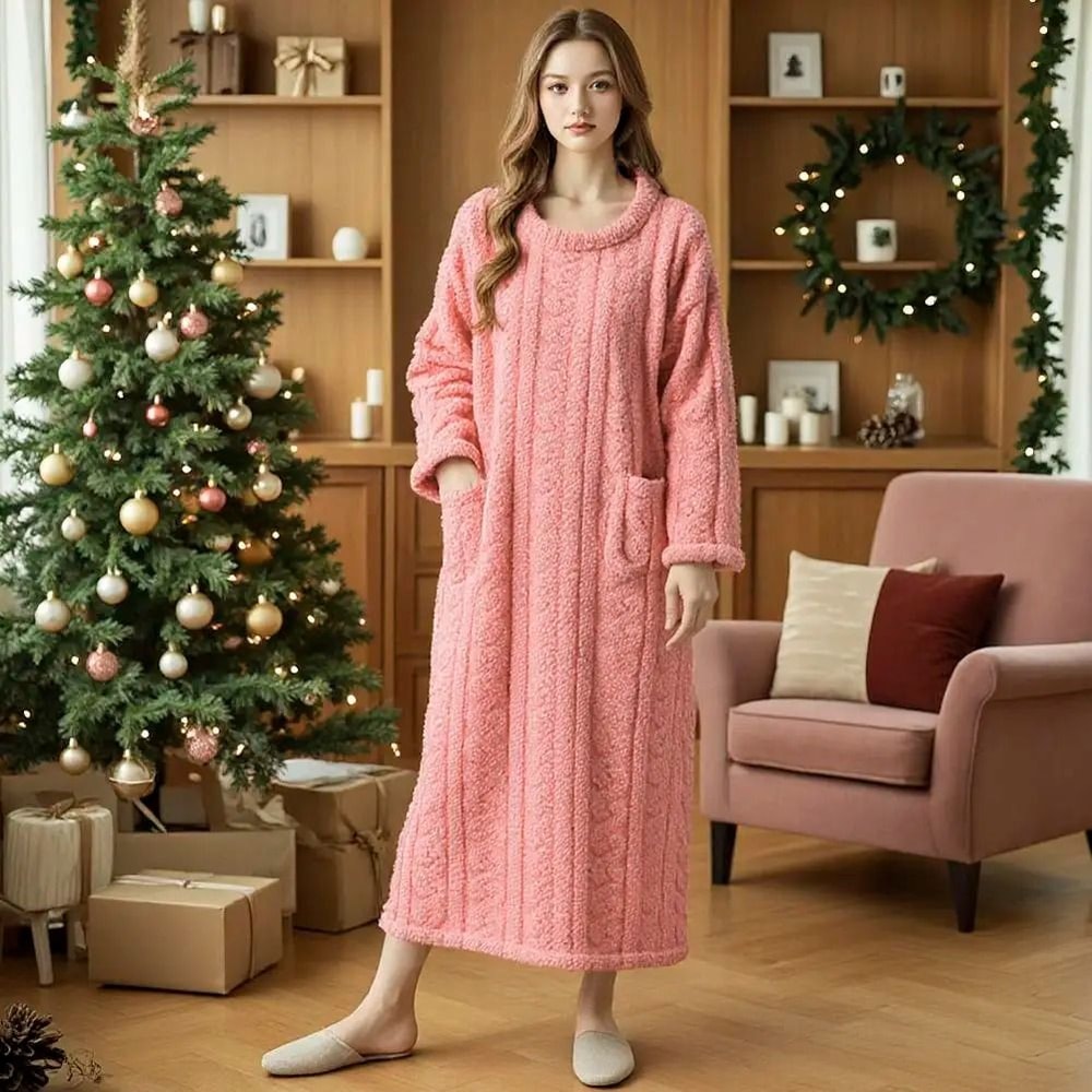 Winter Thickened Flannel Nightgown Womens Jacquard Warm Sleepwear Loose Night Dress System 5