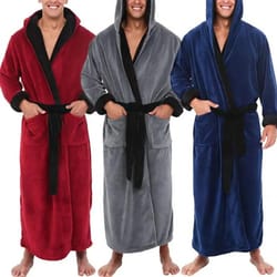 mens color-block coral fleece bathrobe | professional autumn-winter plush home gown & sleepwear system