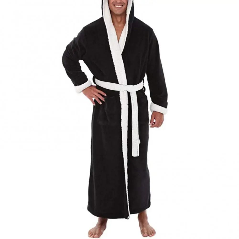 Mens ColorBlock Coral Fleece Bathrobe Professional AutumnWinter Plush Home Gown Sleepwear System 2