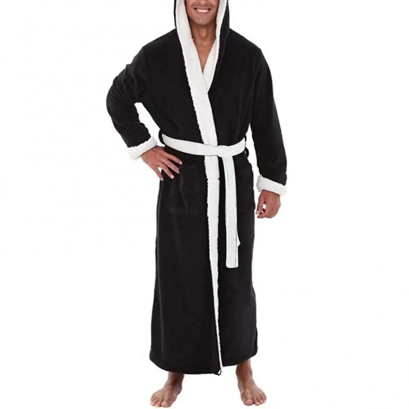 Mens ColorBlock Coral Fleece Bathrobe Professional AutumnWinter Plush Home Gown Sleepwear System 2
