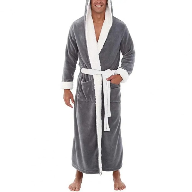 Mens ColorBlock Coral Fleece Bathrobe Professional AutumnWinter Plush Home Gown Sleepwear System 8