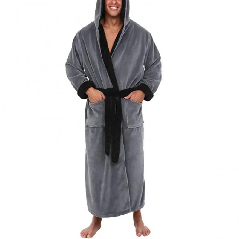Mens ColorBlock Coral Fleece Bathrobe Professional AutumnWinter Plush Home Gown Sleepwear System 9