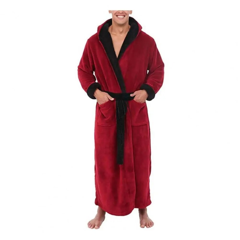 Mens ColorBlock Coral Fleece Bathrobe Professional AutumnWinter Plush Home Gown Sleepwear System 10