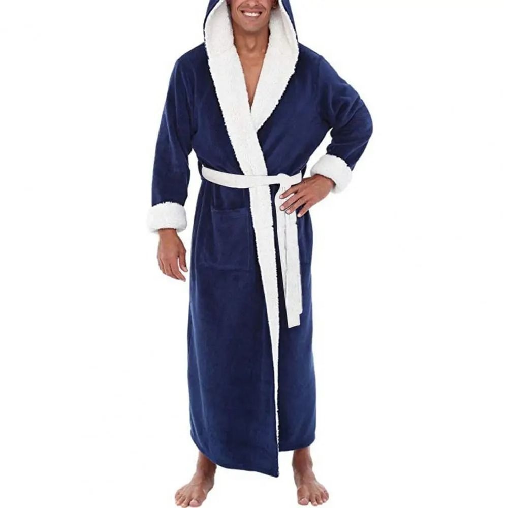 Mens ColorBlock Coral Fleece Bathrobe Professional AutumnWinter Plush Home Gown Sleepwear System 11