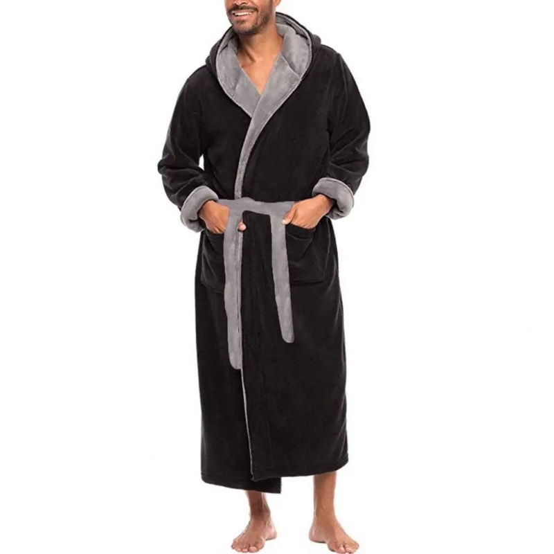 Mens ColorBlock Coral Fleece Bathrobe Professional AutumnWinter Plush Home Gown Sleepwear System 5