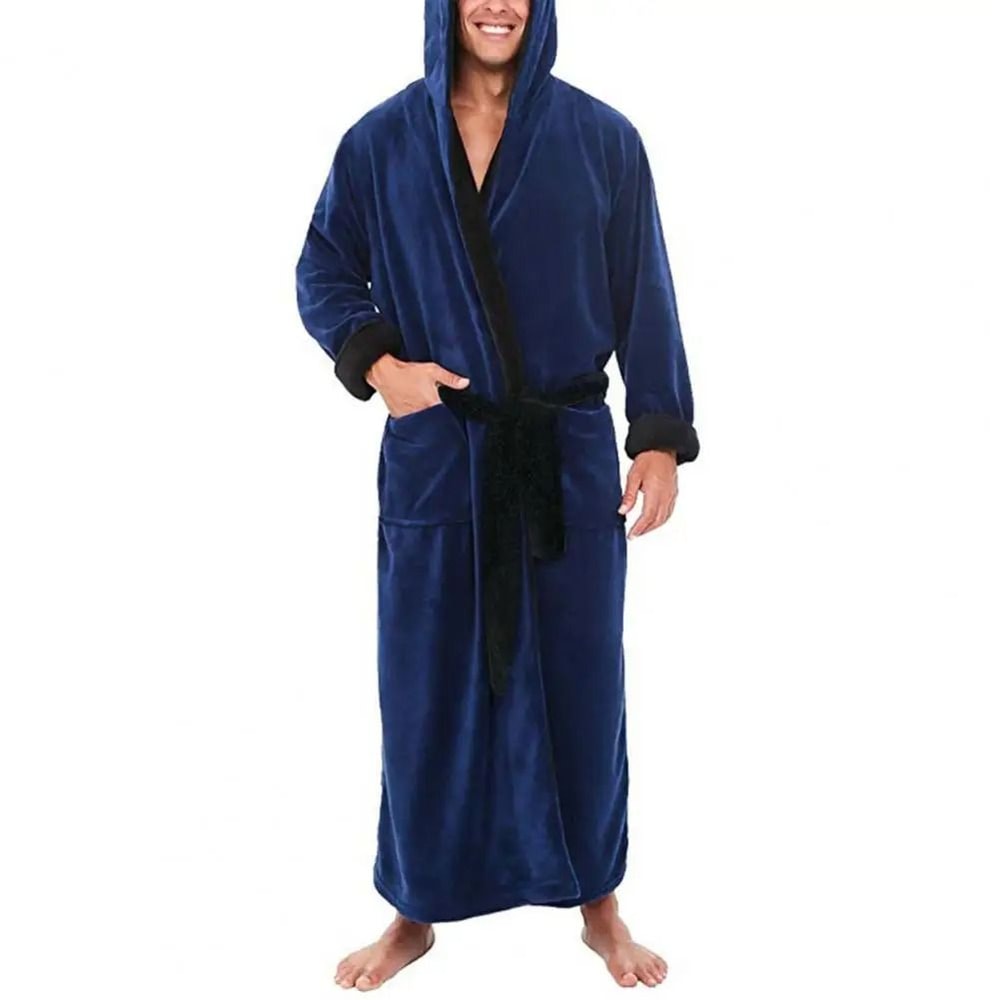 Mens ColorBlock Coral Fleece Bathrobe Professional AutumnWinter Plush Home Gown Sleepwear System 6