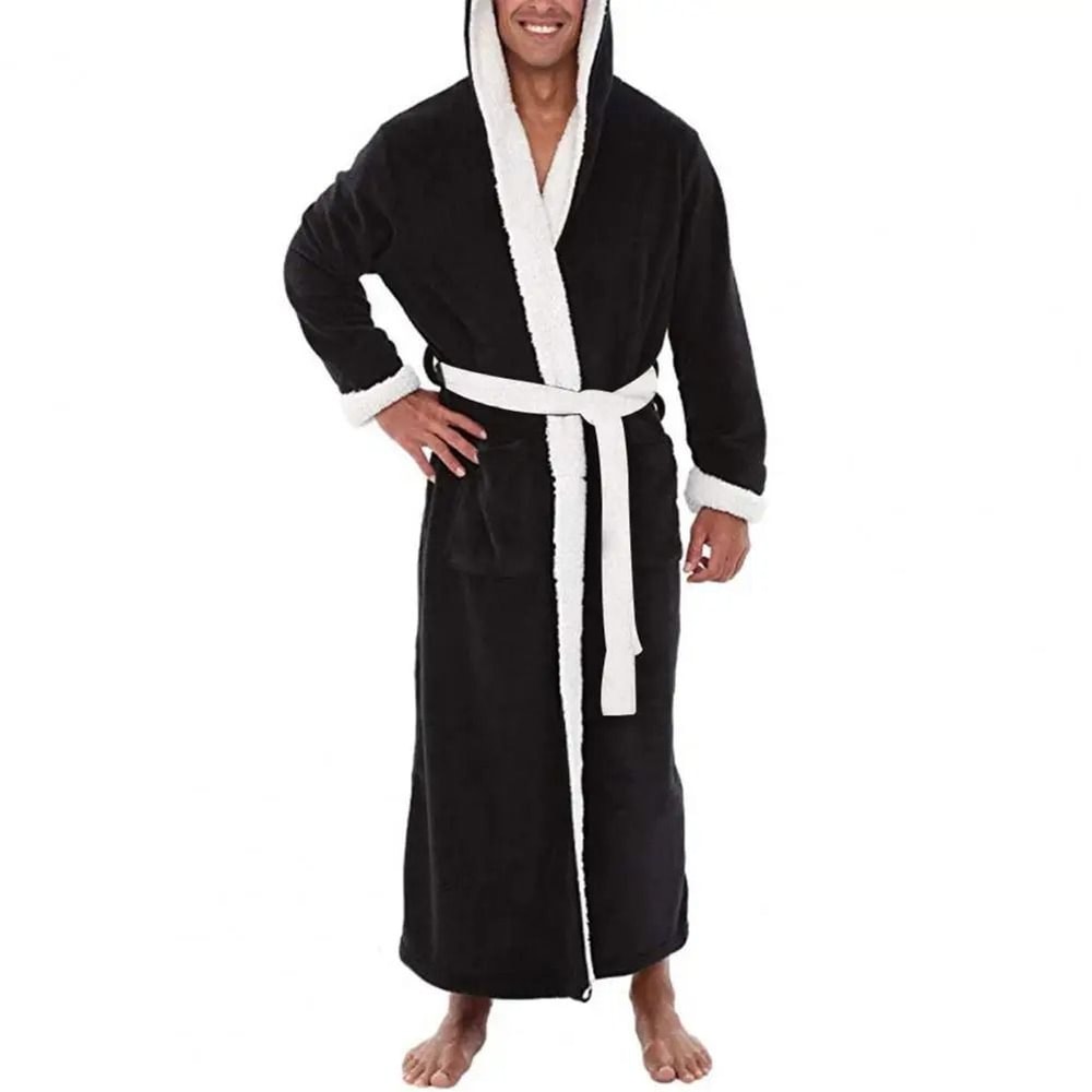 Mens ColorBlock Coral Fleece Bathrobe Professional AutumnWinter Plush Home Gown Sleepwear System 7