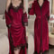 Womens Warm Velour Homewear Set Burgundy Kimono Robe Cami Sleepwear Winter Loungewear System 13