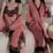 Womens Warm Velour Homewear Set Burgundy Kimono Robe Cami Sleepwear Winter Loungewear System 14