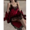 Womens Warm Velour Homewear Set Burgundy Kimono Robe Cami Sleepwear Winter Loungewear System 2