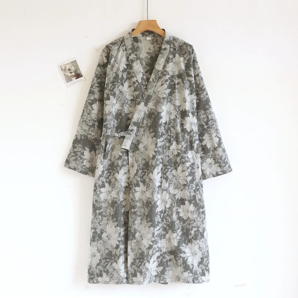 Womens Retro Jacquard Cotton Robe Premium Kimono Cardigan Breathable Loungewear System 6