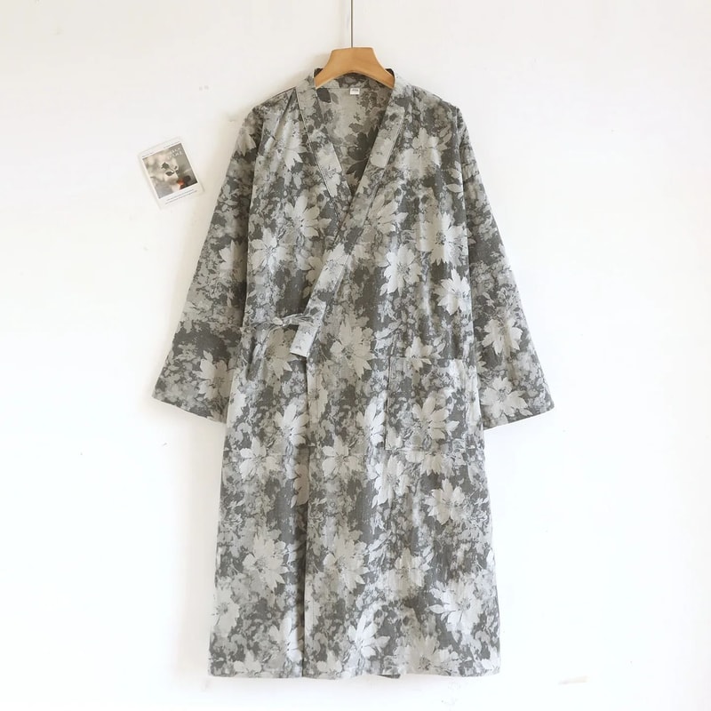 Womens Retro Jacquard Cotton Robe Premium Kimono Cardigan Breathable Loungewear System 6