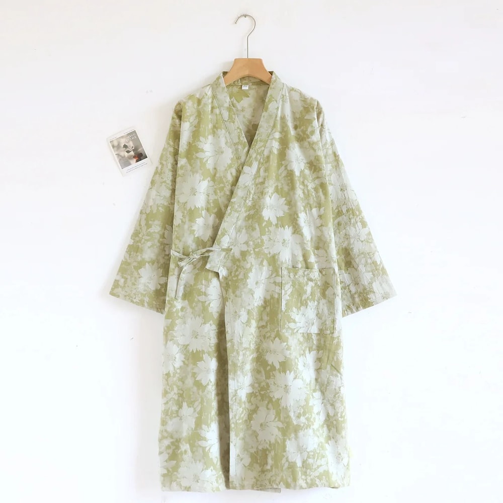 Womens Retro Jacquard Cotton Robe Premium Kimono Cardigan Breathable Loungewear System 8
