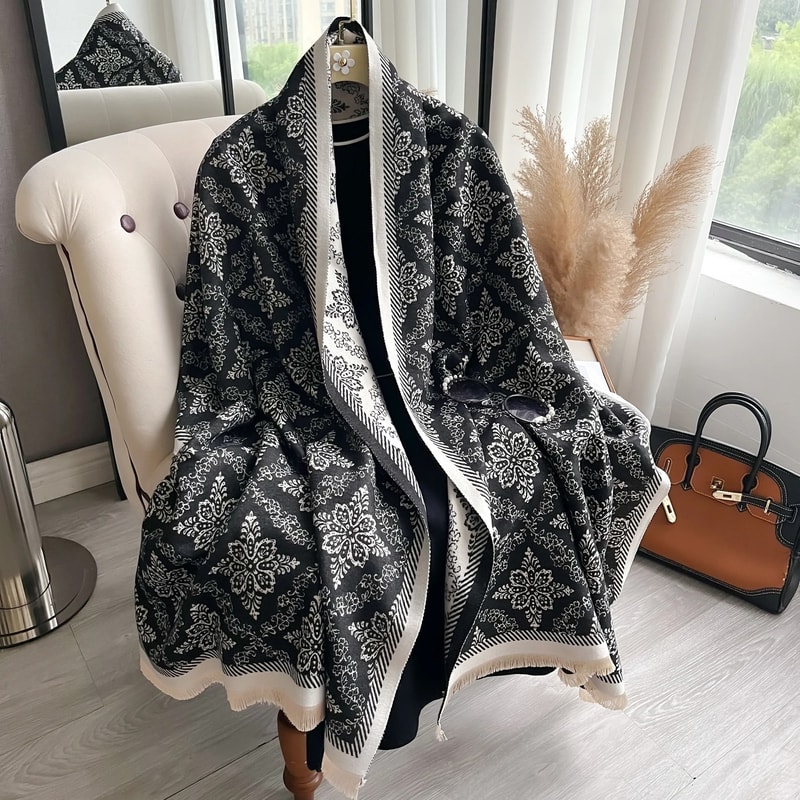 Luxury TwoSided Ethnic Pashmina Premium Cashmere Winter Coldproof Shawl Windproof Blanket System 0