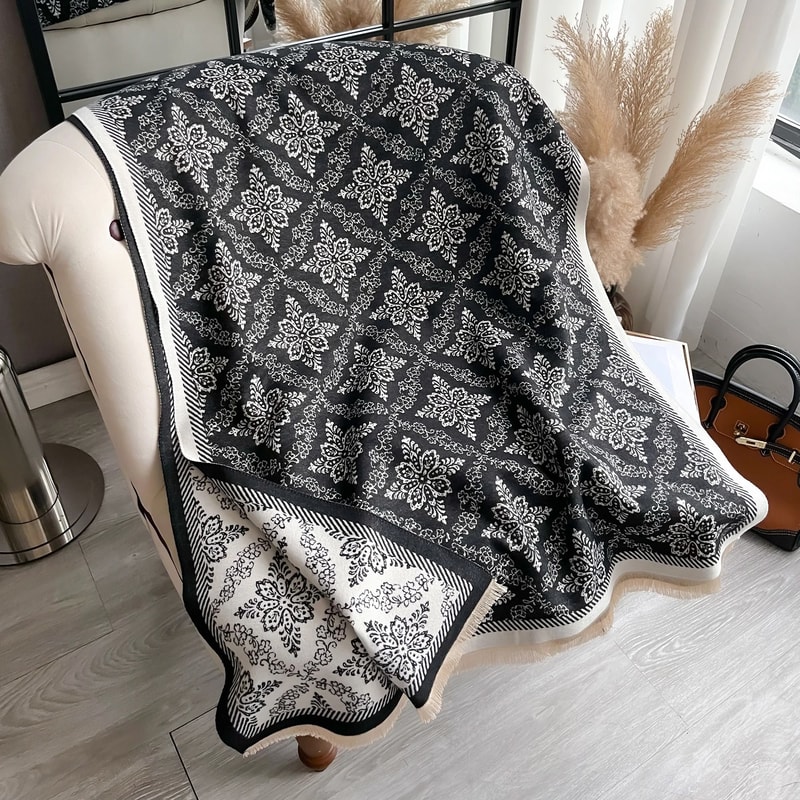 Luxury TwoSided Ethnic Pashmina Premium Cashmere Winter Coldproof Shawl Windproof Blanket System 7