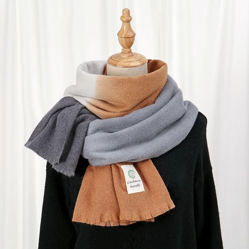 2024 Gradient CashmereFeel Scarf Womens Ombre Tassel Shawl Winter Warm Blanket System 4