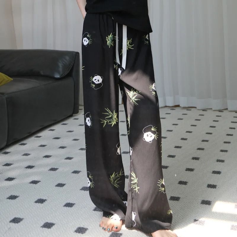 Womens Floral Viscose WideLeg Pants AntiMosquito Drape Loose Straight Pajama System 20