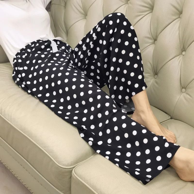 Womens Floral Viscose WideLeg Pants AntiMosquito Drape Loose Straight Pajama System 26