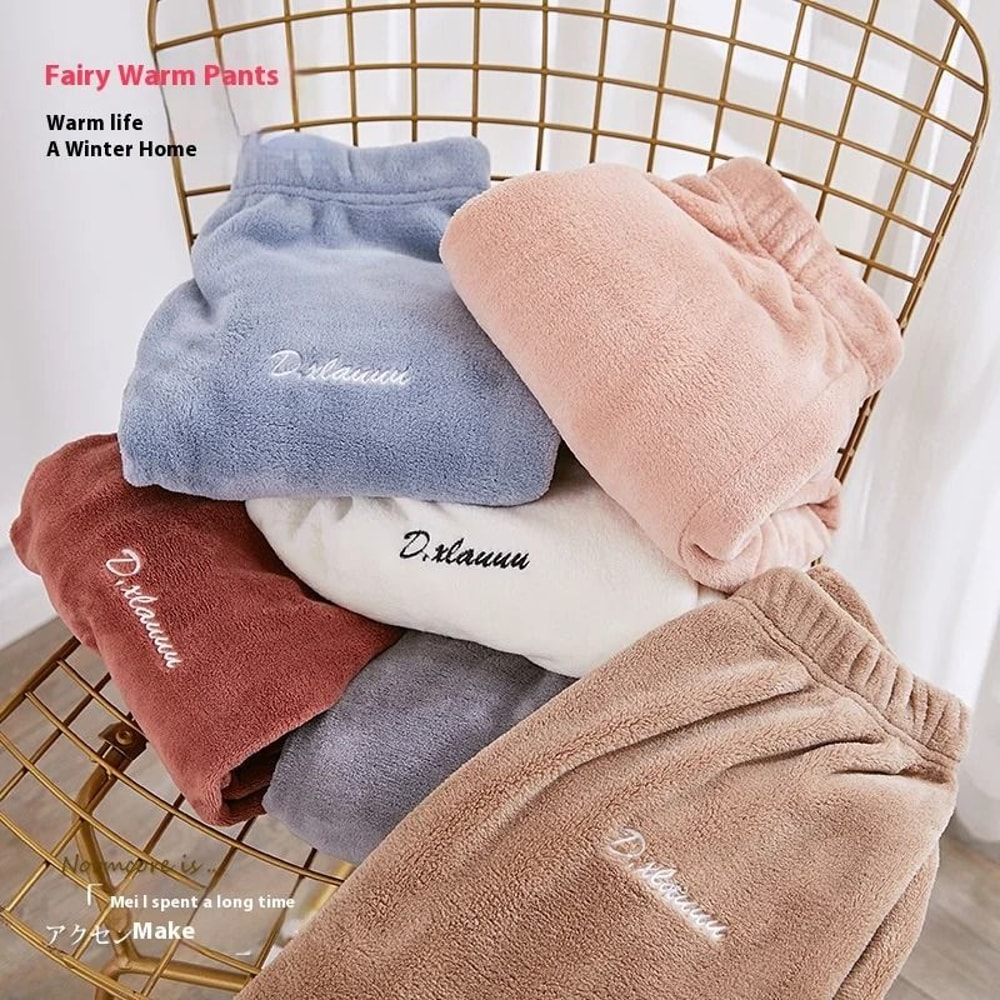 Womens Thickened Coral Fleece Pajama Pants Winter Warm Fairy Homewear Student Thermal Sleepwear S 2