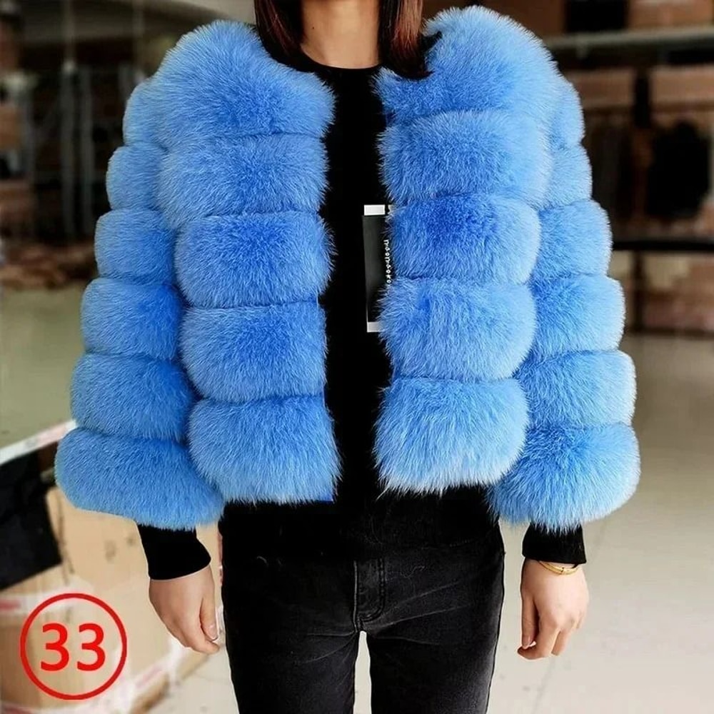 2024 Luxury Faux Raccoon Fur Coat Premium Fluffy Winter Jacket Thick Warm Furry Outerwear System 16