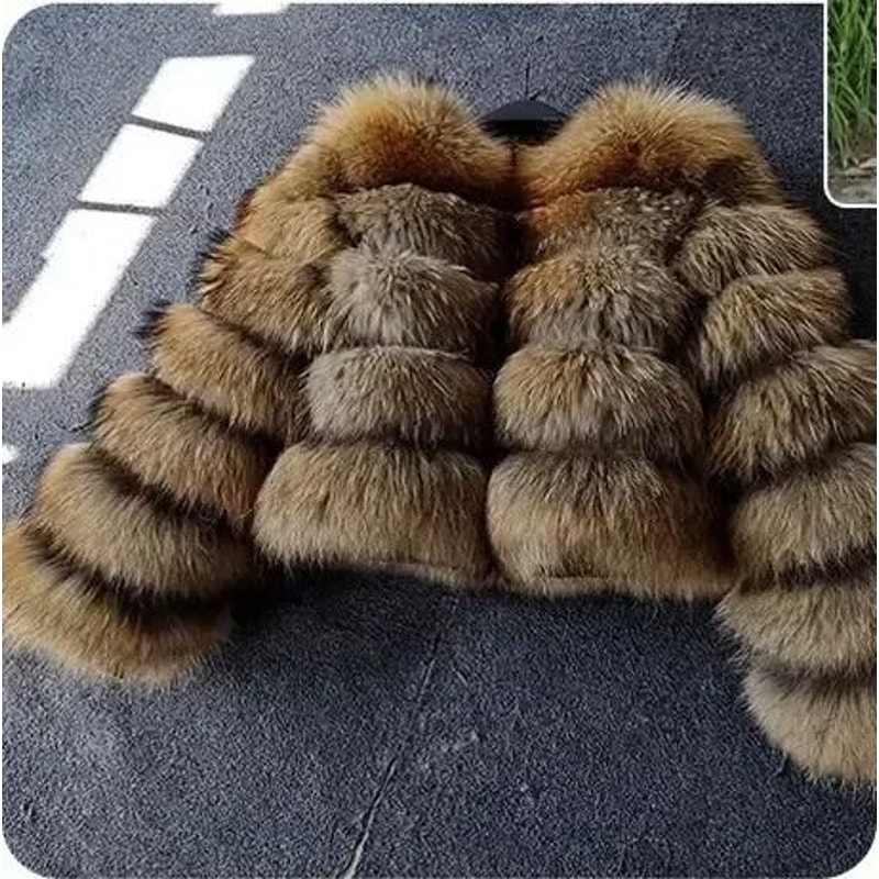 2024 Luxury Faux Raccoon Fur Coat Premium Fluffy Winter Jacket Thick Warm Furry Outerwear System 17