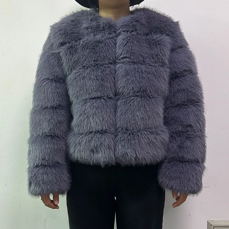2024 Luxury Faux Raccoon Fur Coat Premium Fluffy Winter Jacket Thick Warm Furry Outerwear System 6