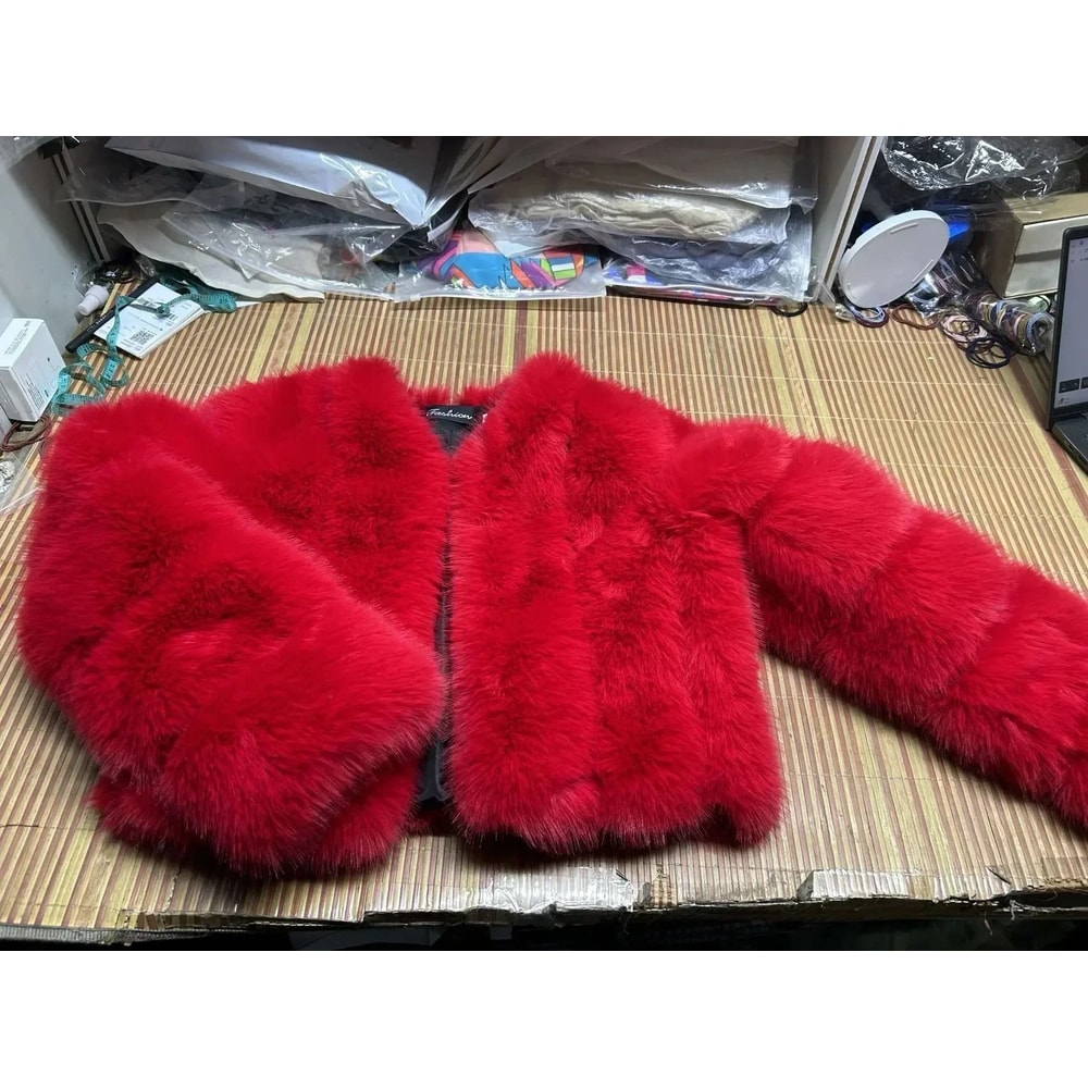 Luxury VNeck Faux Fox Fur Coat Chic Winter Teddy Jacket HighFashion Outerwear System 9