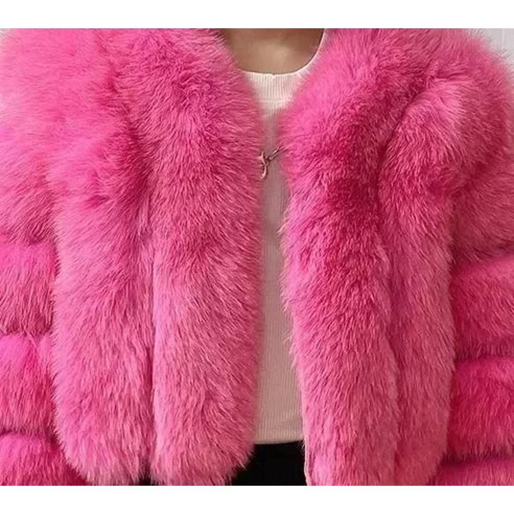 Luxury VNeck Faux Fox Fur Coat Chic Winter Teddy Jacket HighFashion Outerwear System 11
