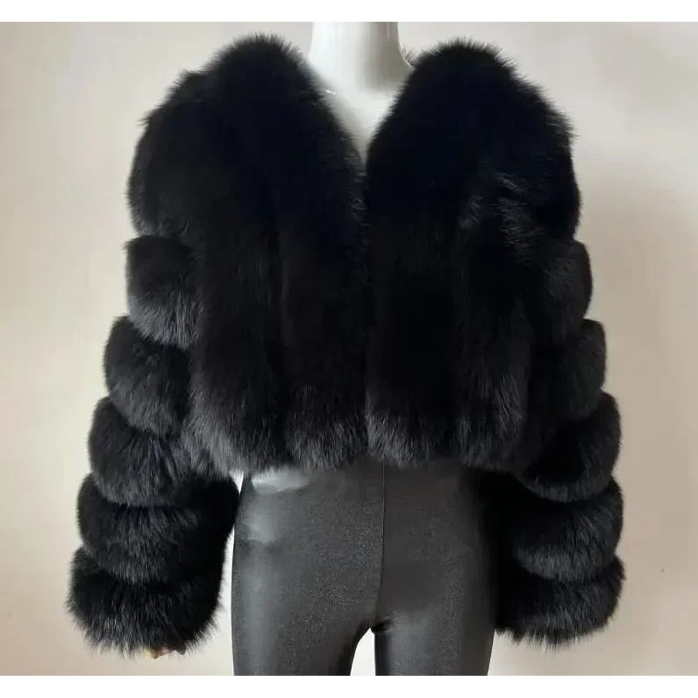 Luxury VNeck Faux Fox Fur Coat Chic Winter Teddy Jacket HighFashion Outerwear System 13