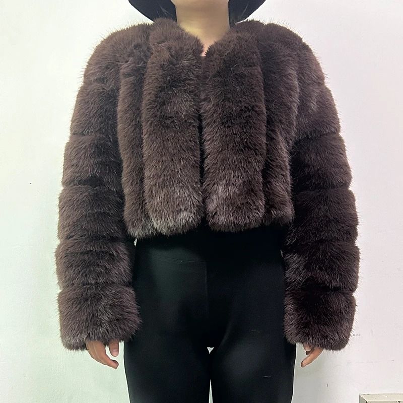 Luxury VNeck Faux Fox Fur Coat Chic Winter Teddy Jacket HighFashion Outerwear System 16