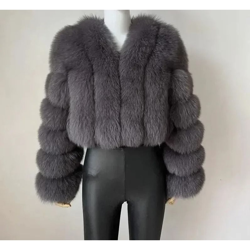 Luxury VNeck Faux Fox Fur Coat Chic Winter Teddy Jacket HighFashion Outerwear System 17