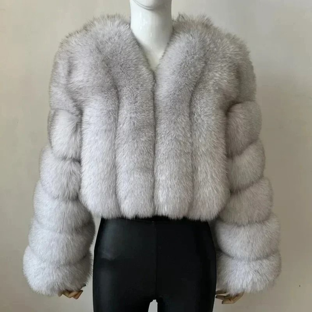 Luxury VNeck Faux Fox Fur Coat Chic Winter Teddy Jacket HighFashion Outerwear System 2