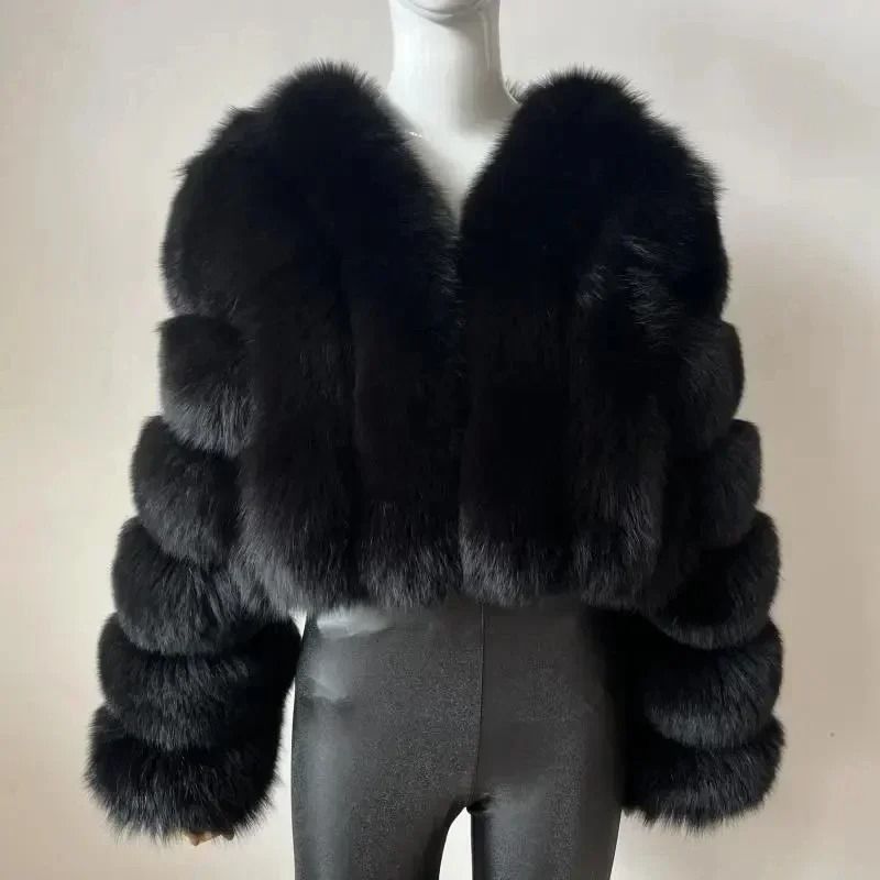 Luxury VNeck Faux Fox Fur Coat Chic Winter Teddy Jacket HighFashion Outerwear System 3