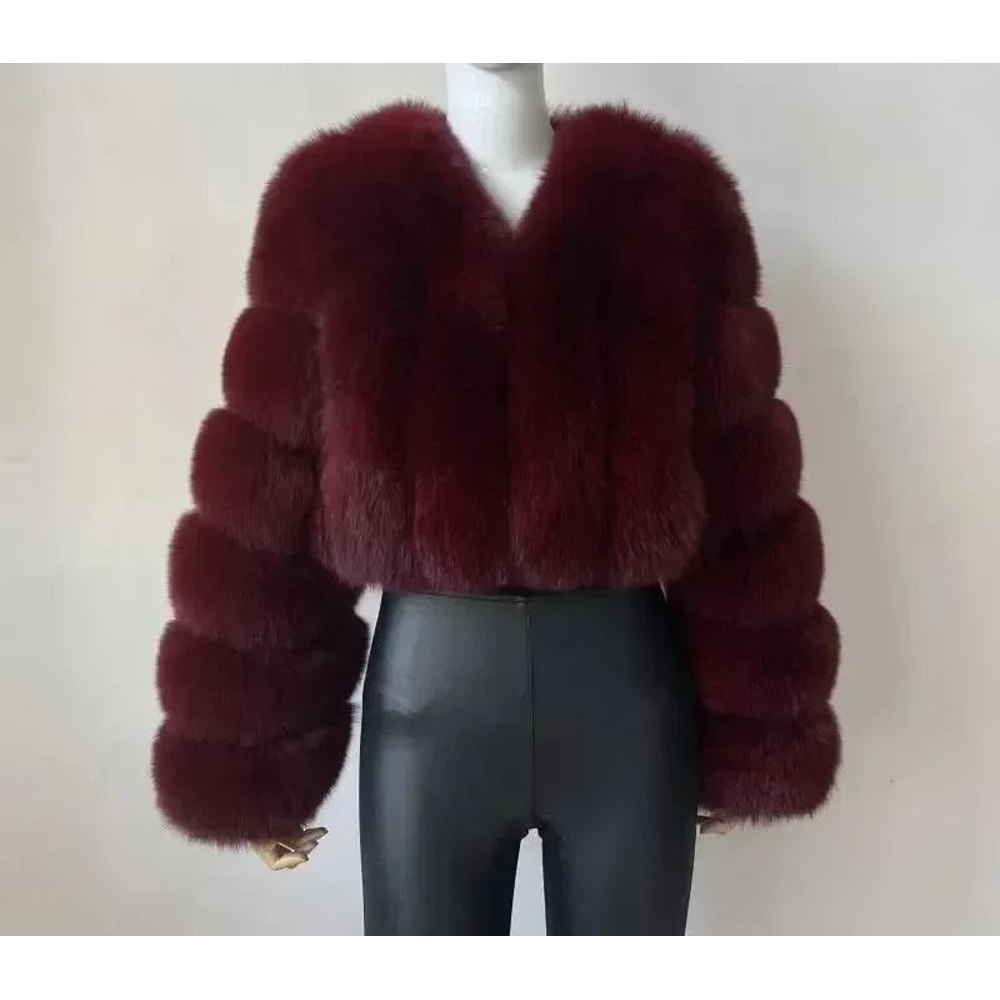 Luxury VNeck Faux Fox Fur Coat Chic Winter Teddy Jacket HighFashion Outerwear System 5
