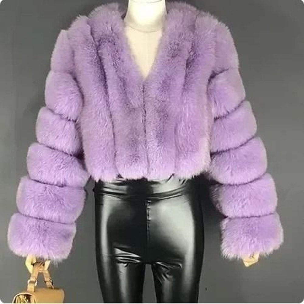 Luxury VNeck Faux Fox Fur Coat Chic Winter Teddy Jacket HighFashion Outerwear System 19