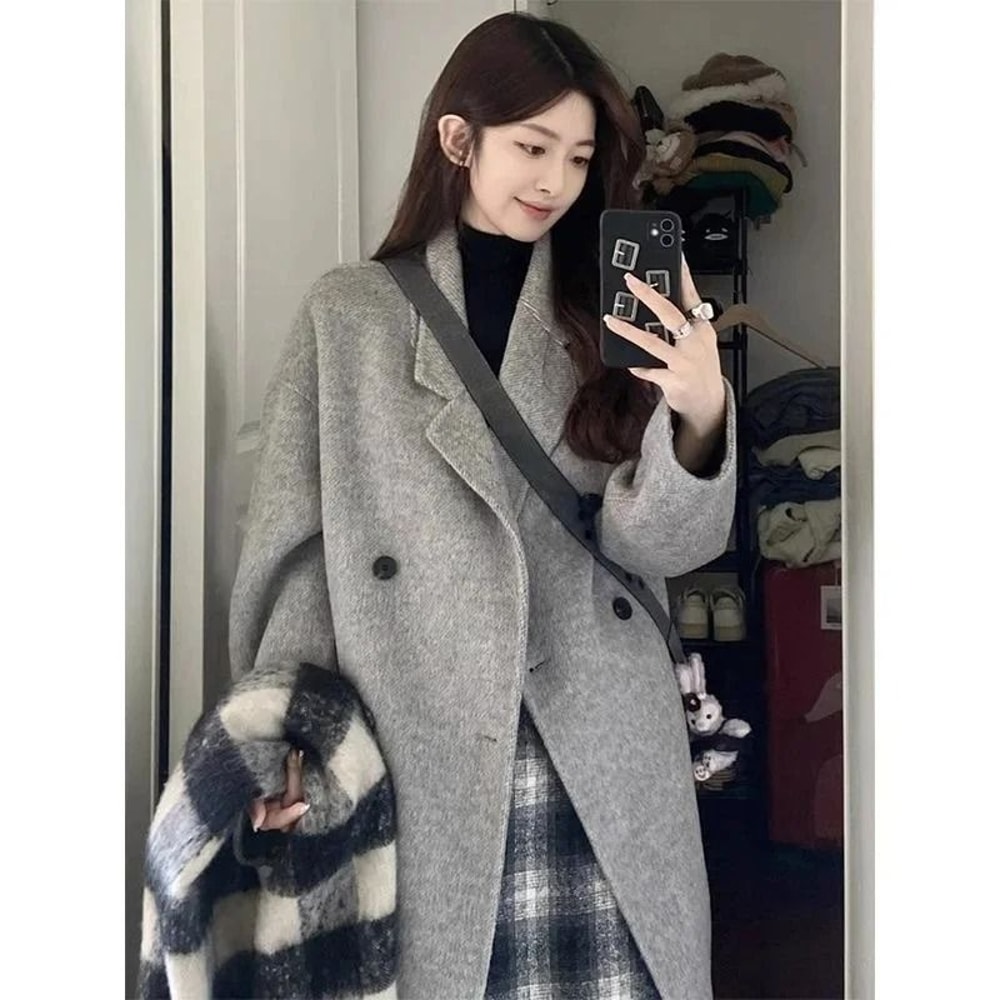 Womens Thickened Woolen System Premium KoreanStyle MidLength Coat AutumnWinter Trendy Jacket Infr 5
