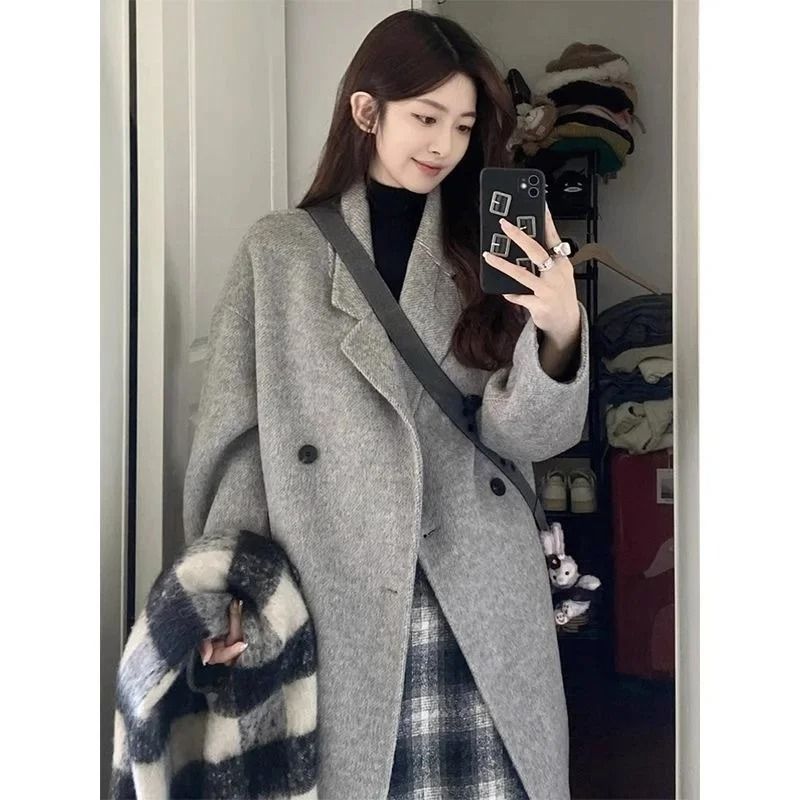 Womens Thickened Woolen System Premium KoreanStyle MidLength Coat AutumnWinter Trendy Jacket Infr 5