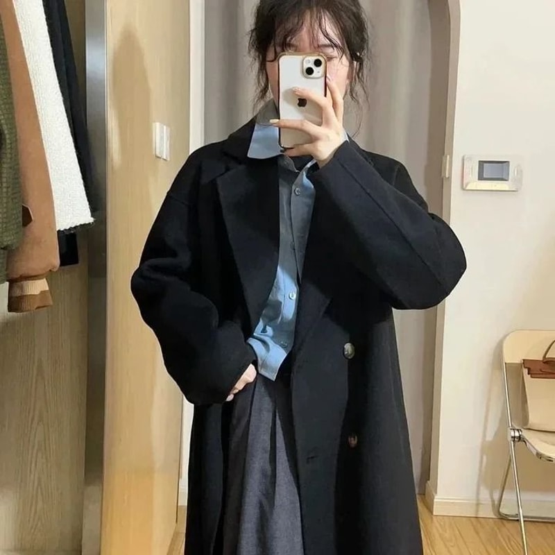 Womens Thickened Woolen System Premium KoreanStyle MidLength Coat AutumnWinter Trendy Jacket Infr 6