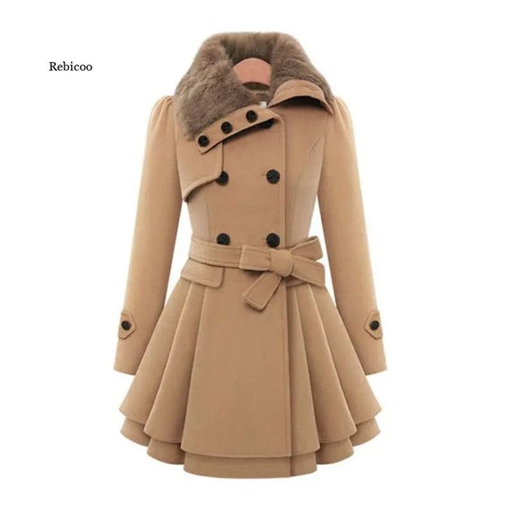 Womens Slim SherpaWool System Premium DoubleBreasted Padded Coat England Style Trench Infrastruct 0