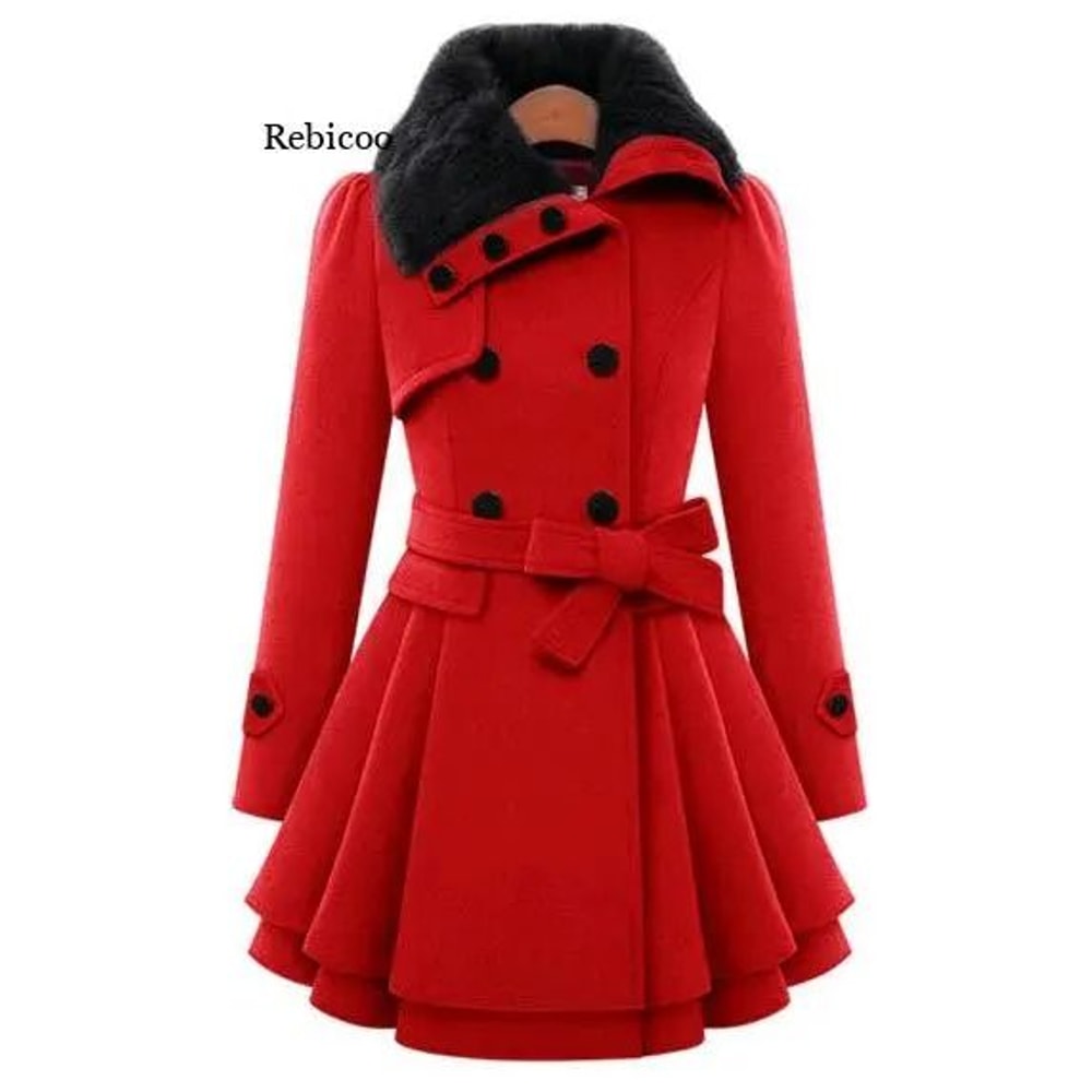 Womens Slim SherpaWool System Premium DoubleBreasted Padded Coat England Style Trench Infrastruct 1