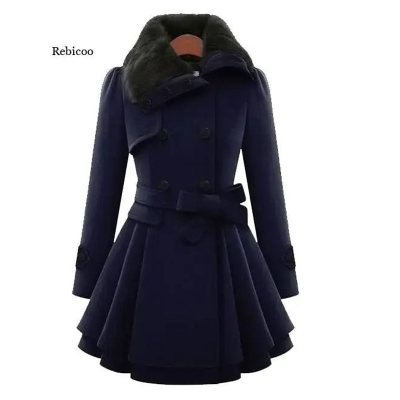 Womens Slim SherpaWool System Premium DoubleBreasted Padded Coat England Style Trench Infrastruct 2