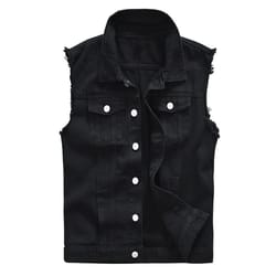 mens sokotoo slim black jean vest | premium fringe denim waistcoat & sleeveless tank top infrastructure