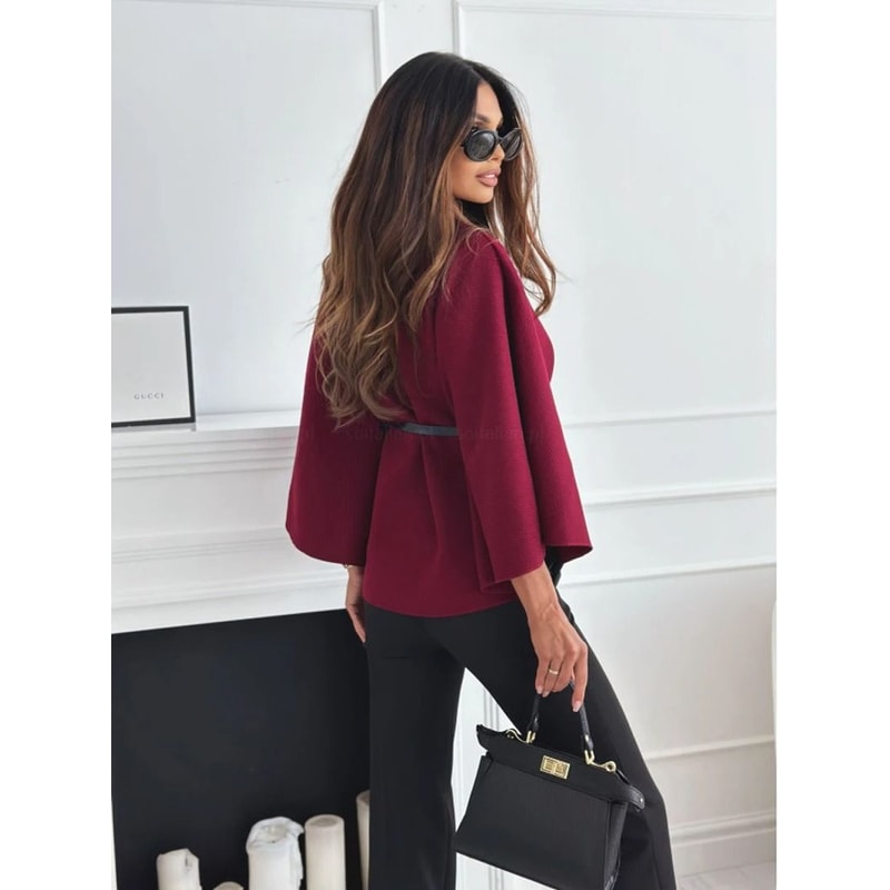 Womens Elegant Tweed Batwing System Premium WaistCinching Poncho Thermal AutumnWinter Outerwear I 2