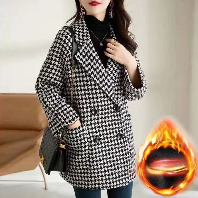 Thousand Birds Plaid Woolen System Premium Raglan Sleeve FleeceLined Thickened Overcoat Winter Ya 4