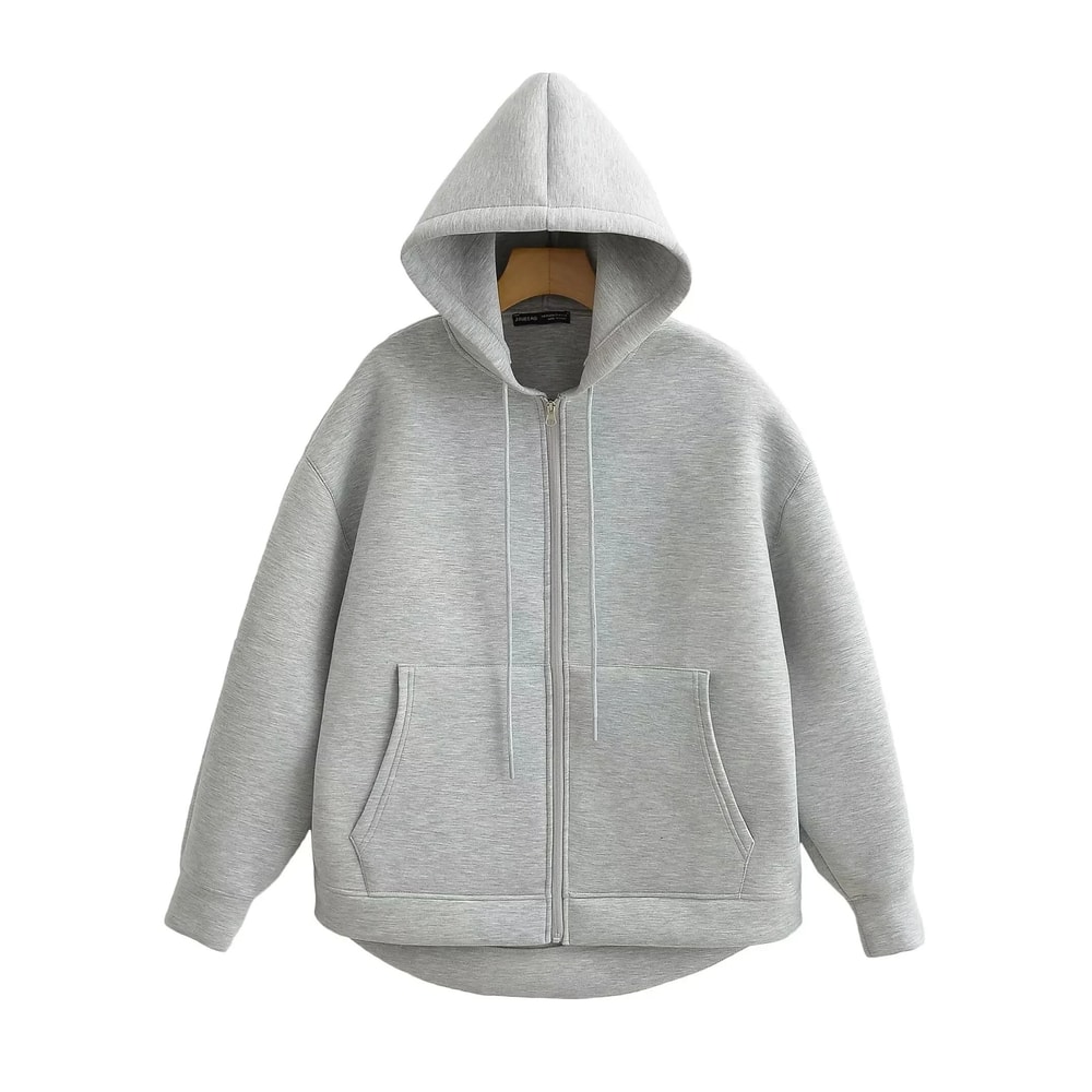 Womens Gray Hooded System Premium 2025 Autumn Zipper Jacket Loose Casual Outerwear Infrastructure 3